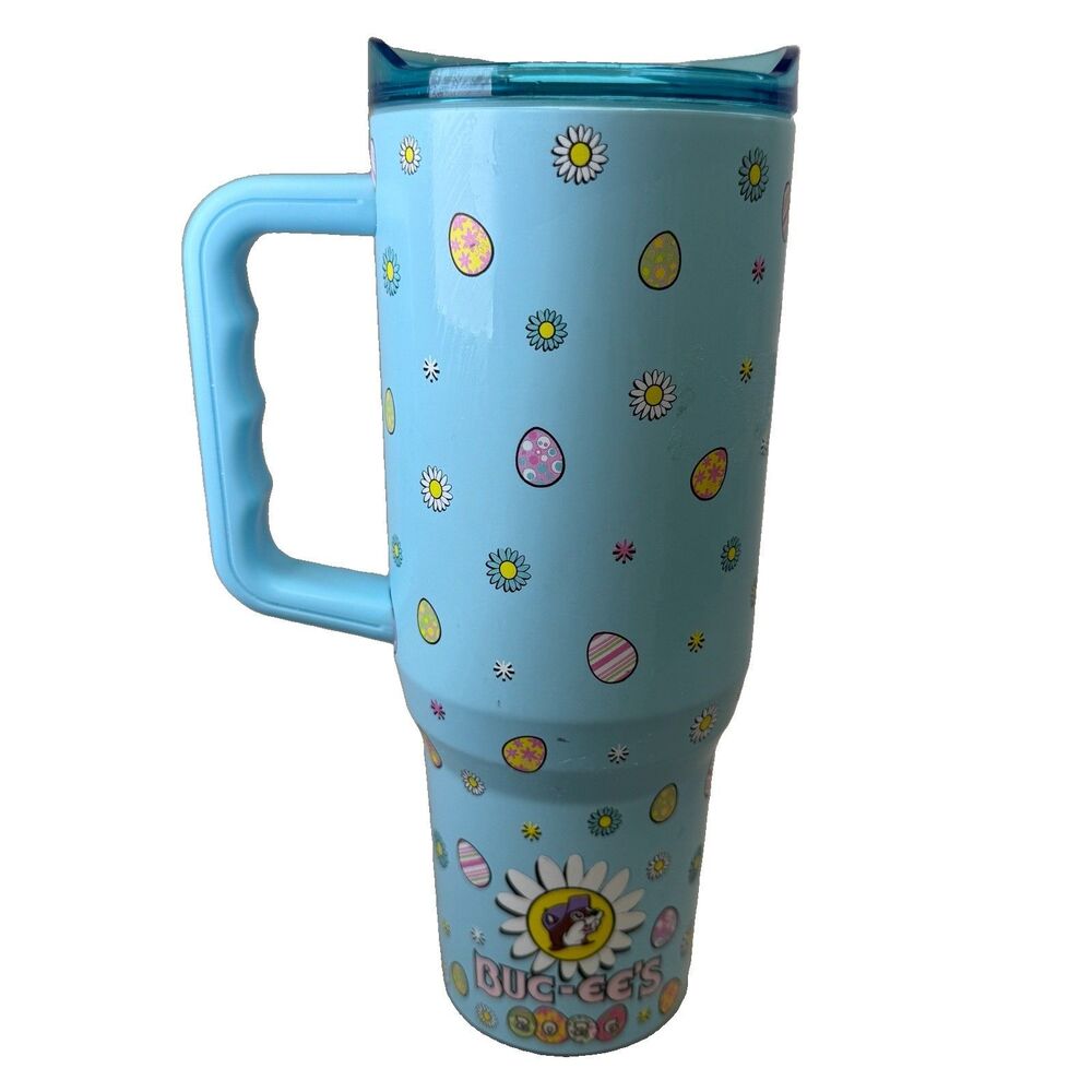 Buc-ee's 40oz Blue Easter Insulated Tumbler Handle Twist Lid Buc-ees GUC